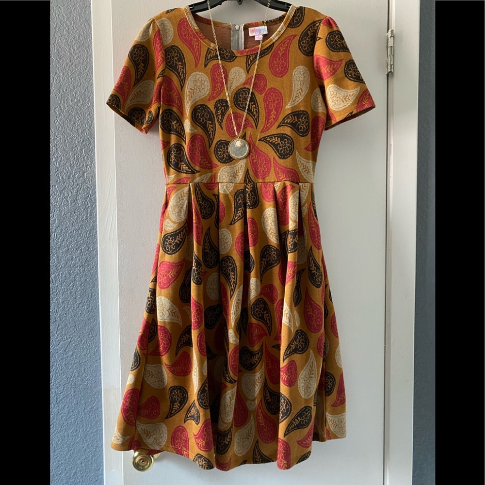 LulaRoe Amelia Golden Paisely Small